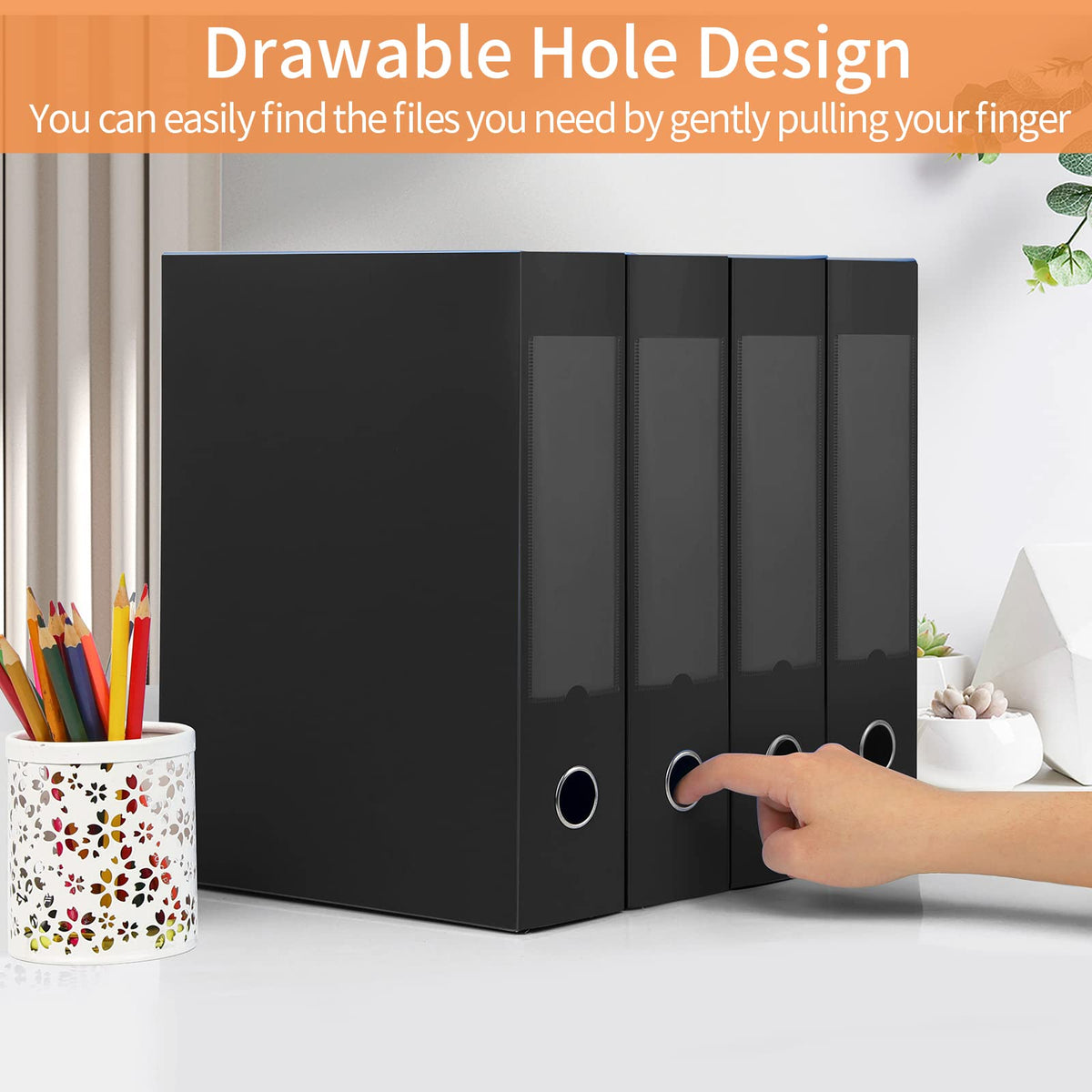 HUA JIE A4 Storage File Boxes Plastic Archives Cases with Lid, File Folder Organizer Document Filing Box for office,31×7.5×23.5 cm, Black(Pack of 8)