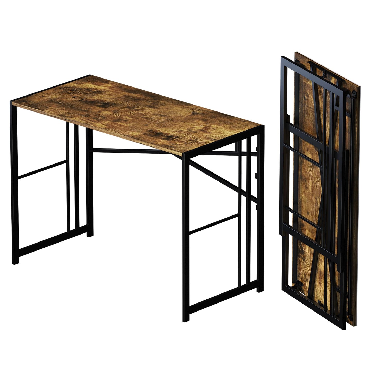 Lutown-Teen 40 inch Folding Computer Desk, Writing Gaming Computer Camping Desk, No Assembly Required Home Office Table, Rustic Brown