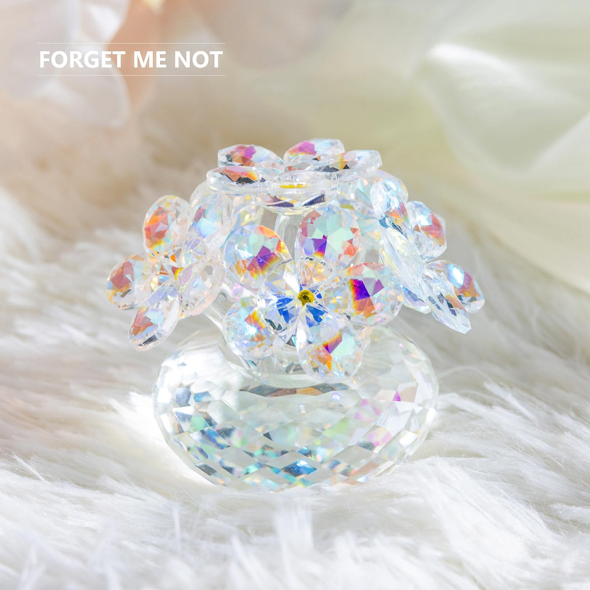 RONGK Kristo Crystal Cherry Blossom Figurine Glass Flower Bouquet Collectibles Decor for Wedding Anniversary Tabletop Centerpieces