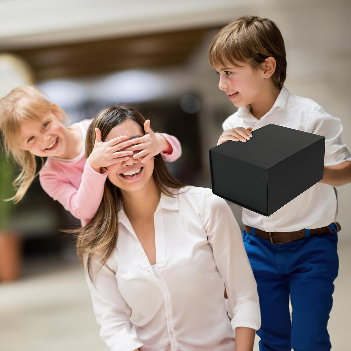 Ditwis 4 Pack 8x6x4 Inches Gift Boxes with Magnetic Closure Lids, Black Magnetic Box for Wedding, Groomsmen Bridesmaid Proposal, Birthdays, Mother's Day