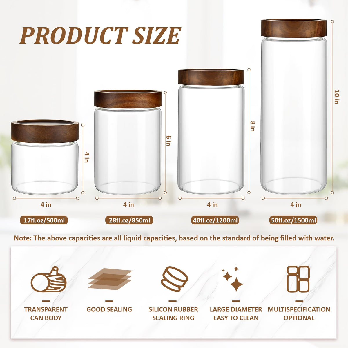 MOLADRI 28 fl oz/850 ml Clear Glass Storage Canister with Airtight Wooden Screw Lid, Medium Cute Decorative Glass Container Jar for Coffee,Candy,Salt,Cookie,Condiment,Pepper,Sugar,Overnight Oatmeal