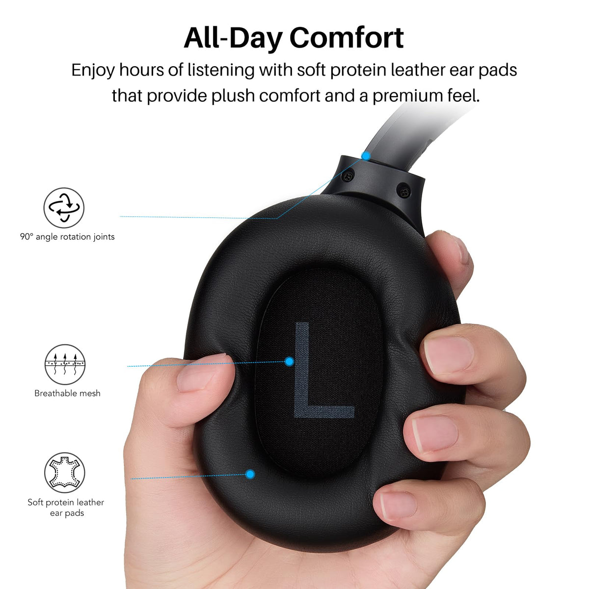 TOZO HT3 Hybrid Noise Cancelling Headphones, 90H Battery Life Wireless Over Ear Bluetooth 6.0 Foldable Headset, AI Voice Assistant with 5 Mics, Connect 2 Devices and Hi-Res Sound, 32 EQ Audio Presets