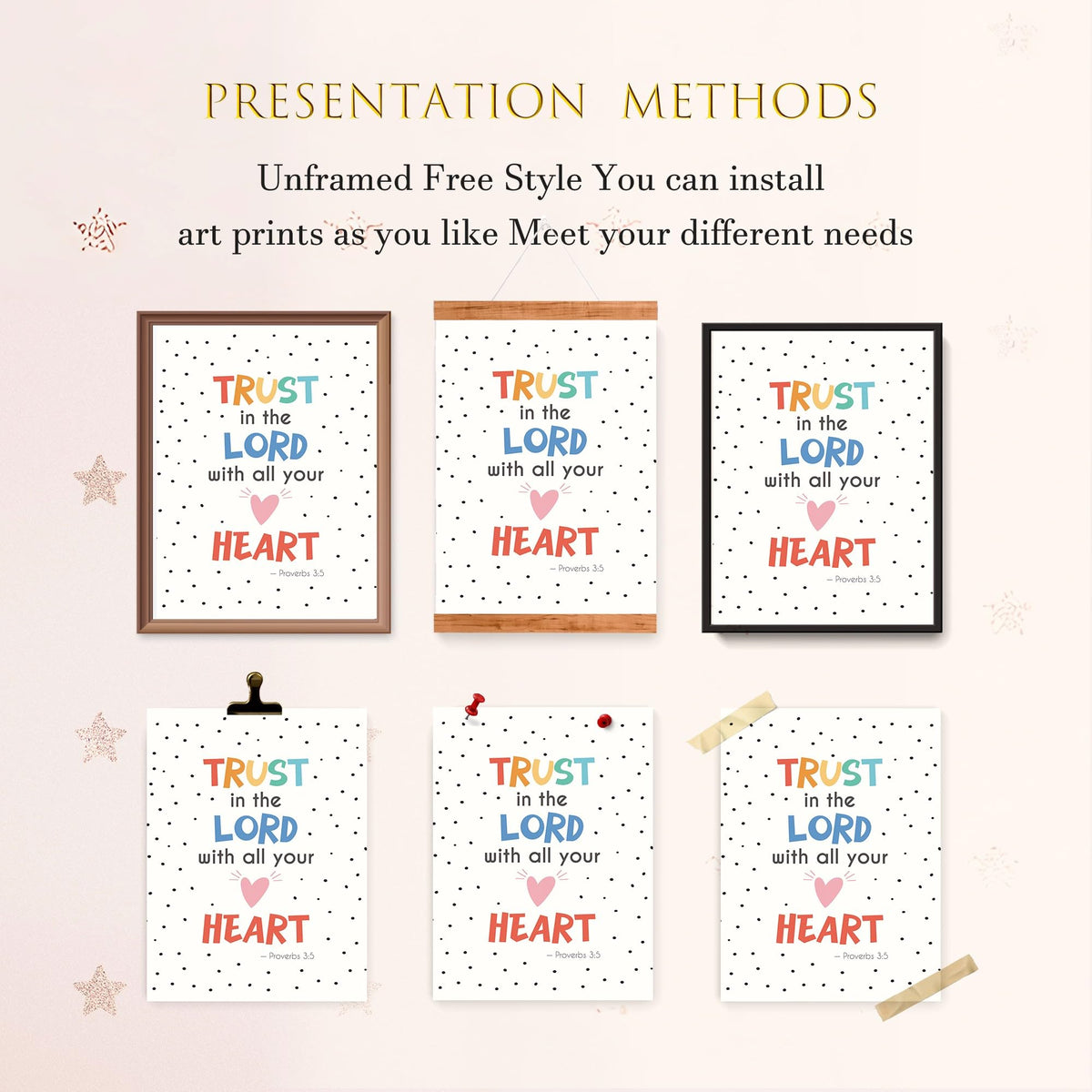 LARTSFRO Bible Christian Wall Art Decor Posters Prints, Inspirational Bible Verses Room Bathroom Bedroom Playroom Dorm Wall Art Decor Aesthetic for Nursery Baby Kids Teen Girls Gifts, Christian Classroom Wall Decor, 12x16 Inch Set of 4 Pcs Pictures (UNFRA