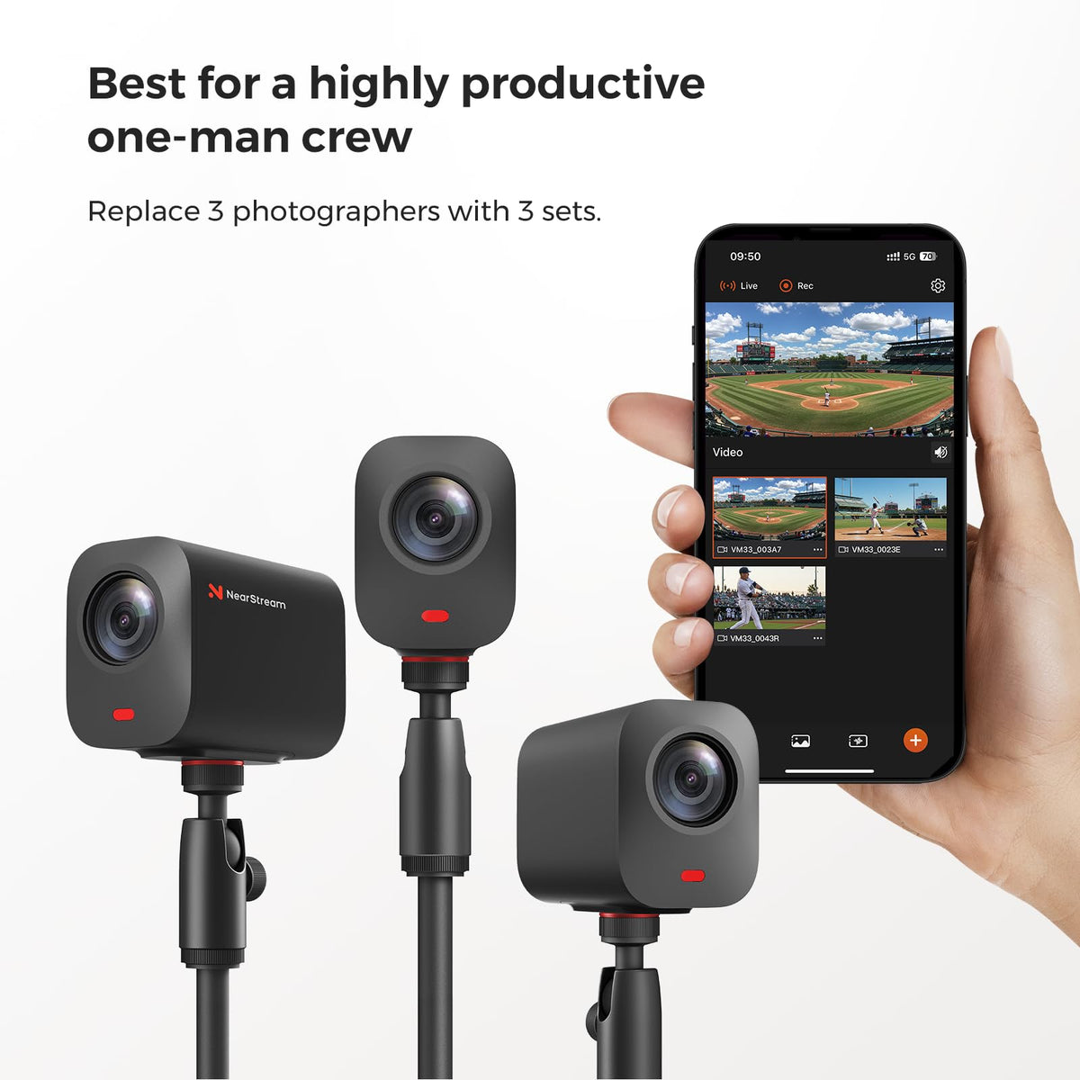 NearStream 3-Pack Live Streaming Camera 2K, Streaming Webcam with 40X Hybrid Zoom, 8-MEMS Mic with Noise Canceling, 6H Battery, Camera for Streaming on YouTube/Twitch/Facebook/Rtmp, App Control