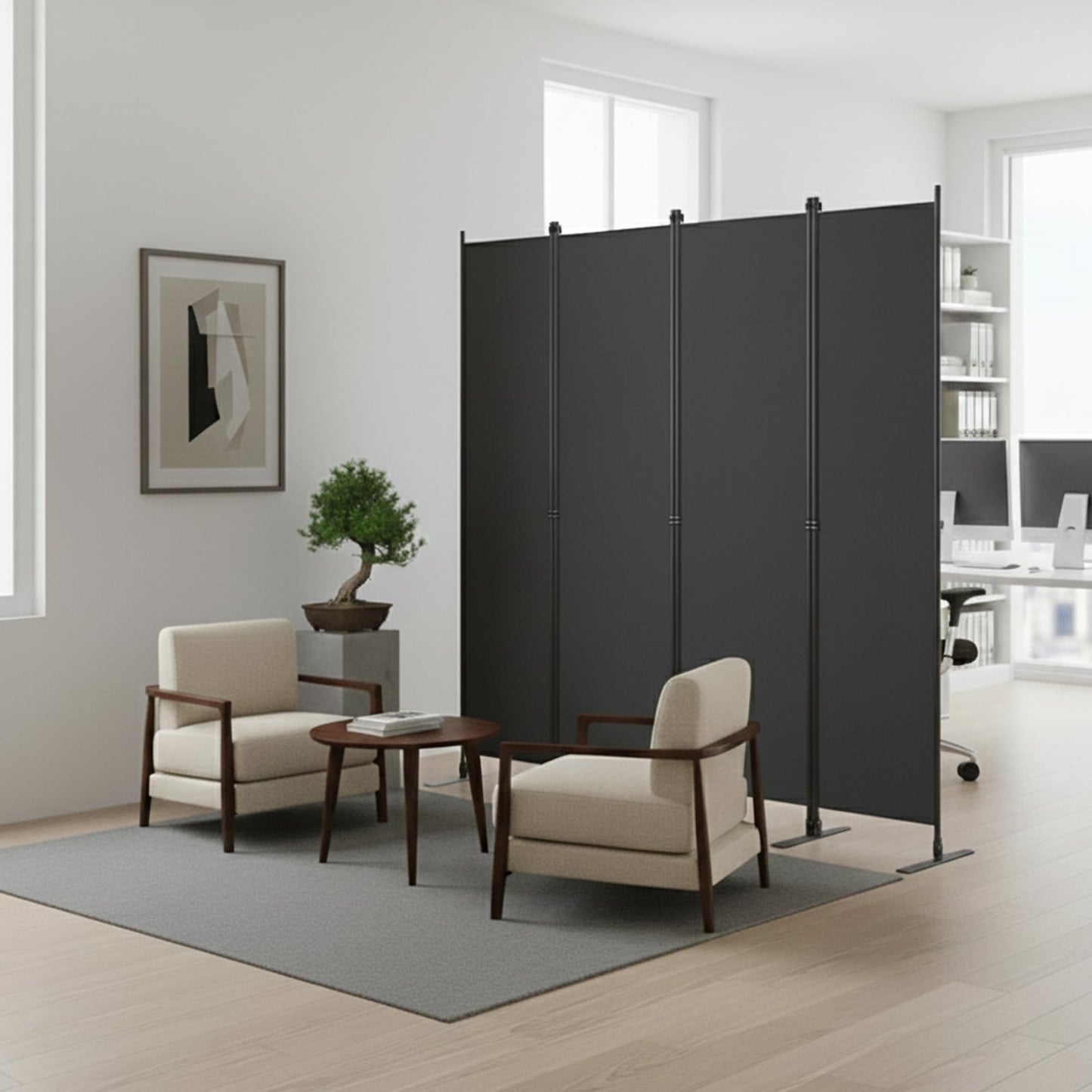 Room Divider 6FT Portable Folding Privacy Screen, 4 Panel Fabric Room Divider Freestanding Room Partition for Bedroom & Office，80" W X 71" H，Gray