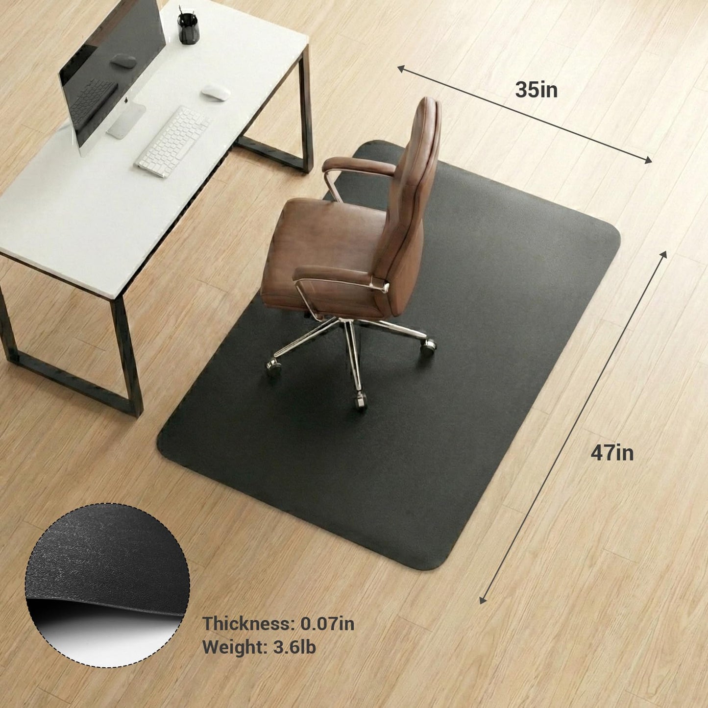 Office Rolling Chair Mat for Hardwood and Tile Floor, Black, Anti-Slip, Non-Curve, Chair Mat Best for Under The Computer Desk, 47 x 35 Rectangular Non-Toxic Plastic Protector, Not for Carpet