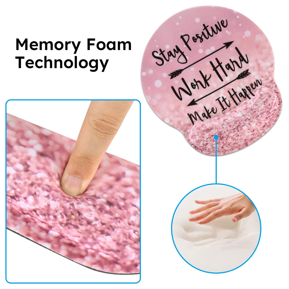 iCasso Mouse Pad,Large Pink Desk Mat Set, 4in1 XXL Mousepad + Keyboard Wrist Rest+Mouse Wrist Rest+Coaster with Ergonomic Desk Pad for Home Office Table Computer Cover -Pink Stay Positive