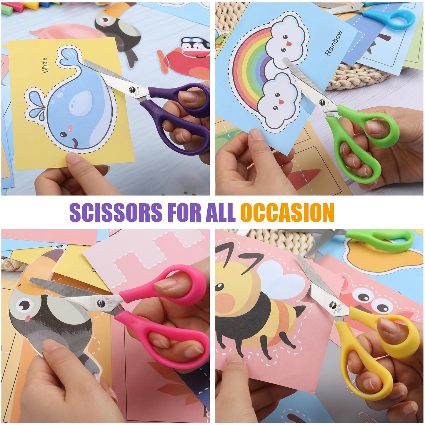 BURVAGY 24Pack 5.5" Safety Small School Kids Student Round Blunt Tip Craft Scissors Bulk, Stainless Steel Blades Comfort Grip Scissors for Kid Children Kindergarten Cutting Paper