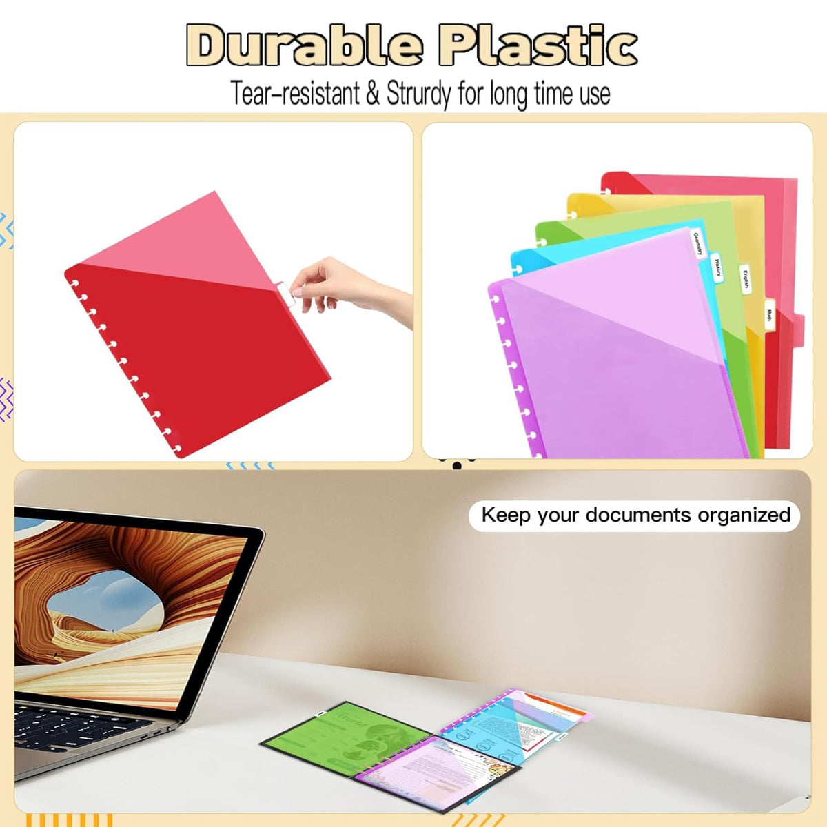 11 -Discbound Pocket Divider with 8 Tabs,1 Set Letter Size Tul Notbook Divider Folder Dis Planner Inserts for for Document Discbound System, Office Home School（8PCS