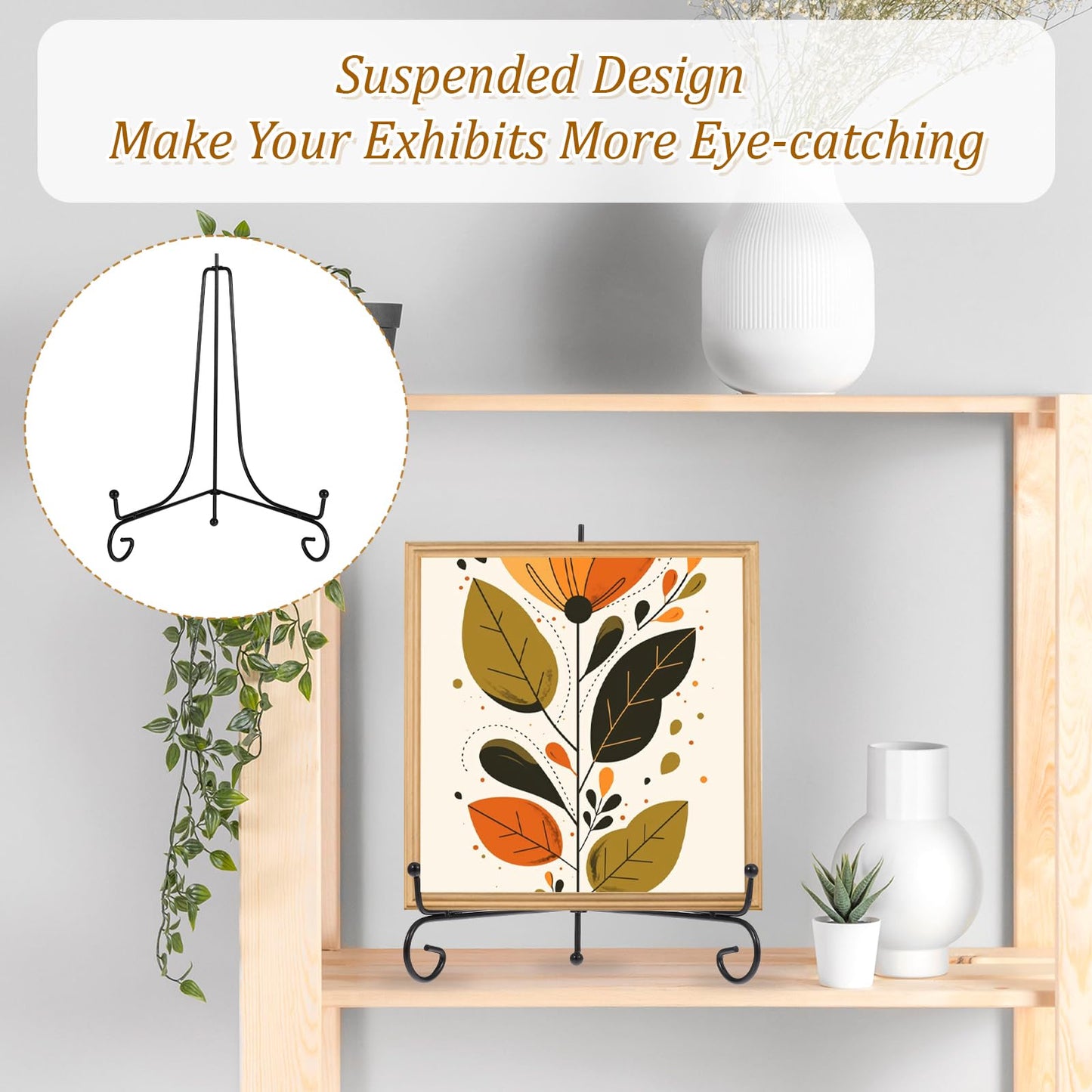 10 Packs Iron Display Stand, 10" Premium Black Iron Plate Stands Picture Stand Photo Stand for Display, Foldable Easel Stand Decorative Metal Plate Holders Display Stand for Frame Book Card Collection