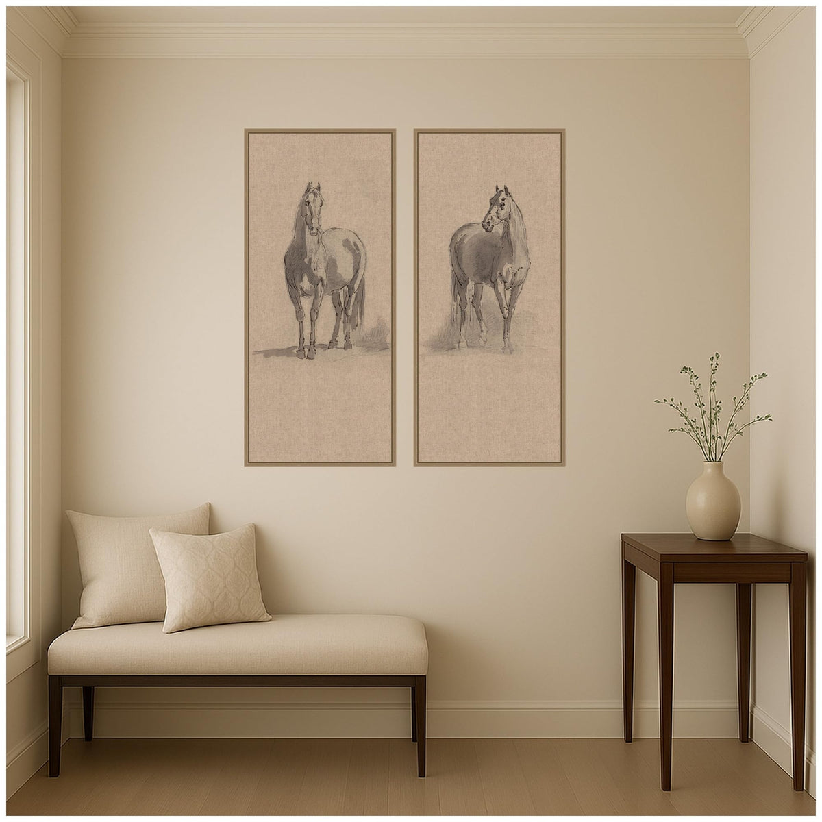 Kate and Laurel Forty Three Studies of Horses and Riders 2 Piece Framed Canvas Wall Art Set by Nostalgia Prints, Sylvie Dark Gold Rustic Farmhouse, Animal Art for Wall Decor