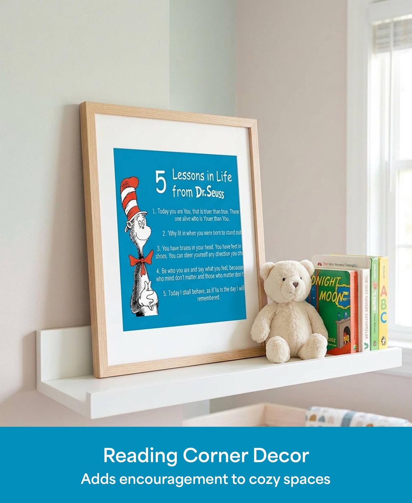Whimsical Reading Quote Wall Art, 5 Motivational Life Lessons for Kids, Unframed 8x10 Poster for Classroom Decor, Playroom, Nursery, and Pediatric Office, Heavyweight Matte Cardstock