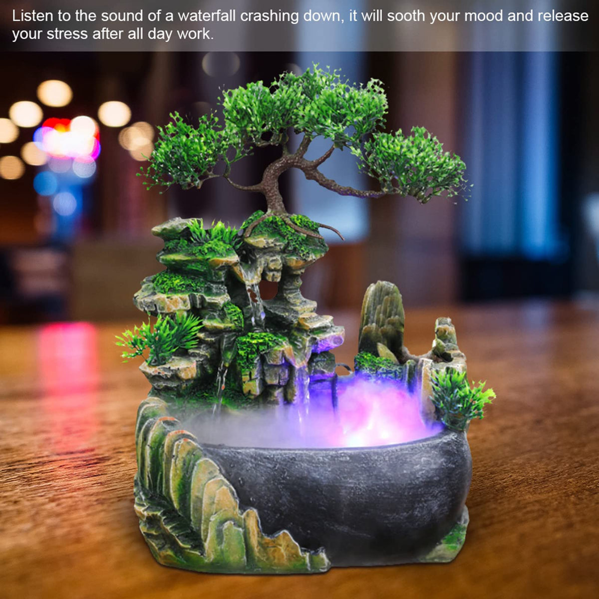 TOPINCN Rockery Stream Tabletop Fountain, Zen Meditation Indoor Waterfall Feature with Automatic Pump and Switch, Desktop Fountain for Home Office Bedroom Decoration