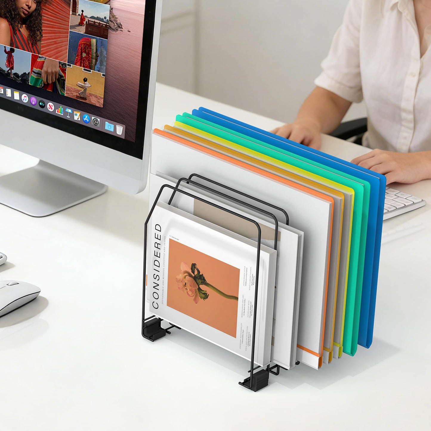 Gawerk File Organizer for Desk, 7-Section Vertical File Sorter, Paper Holder Organizer Standing Metal File Folder for Office Home Classroom, Black (2Pack)