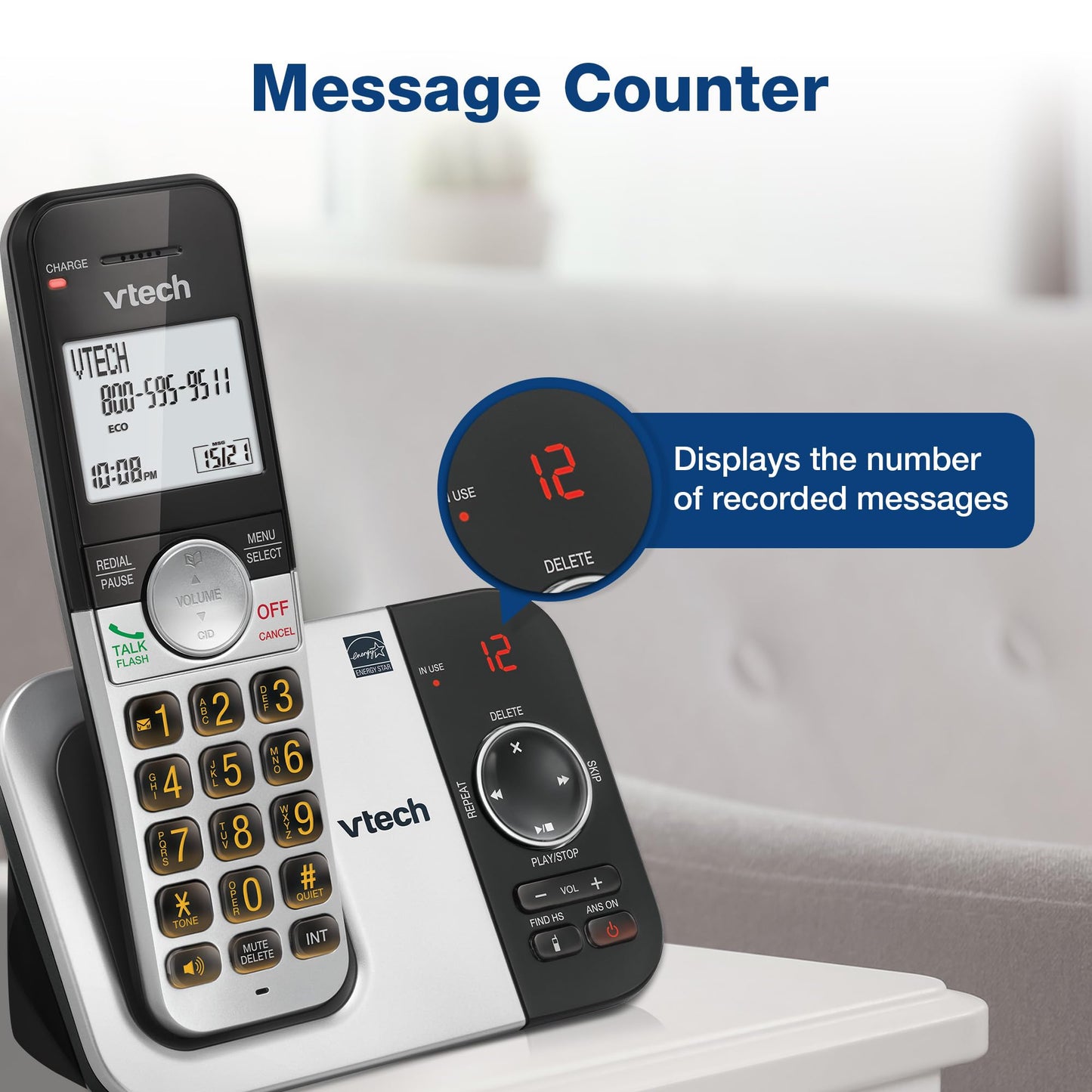 VTech VG232-5 DECT 6.0 Cordless Phone with Digital Answering Machine, 5 Handsets – Large Backlit Display, Big Buttons, Full-Duplex Speakerphone, Caller ID, Easy to Use