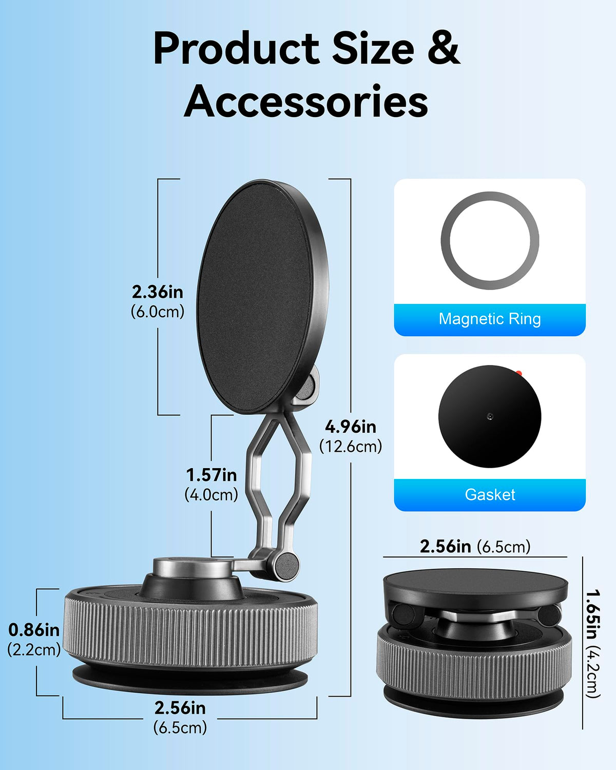 Magnetic Suction Cup Phone Mount for Magsafe，360° Adjustable Magnetic Car Phone Holder，Suction Phone Mount for Car Dashboard，Phone Holders for Your Car/Gym/Mirror Mount for iPhone & Android