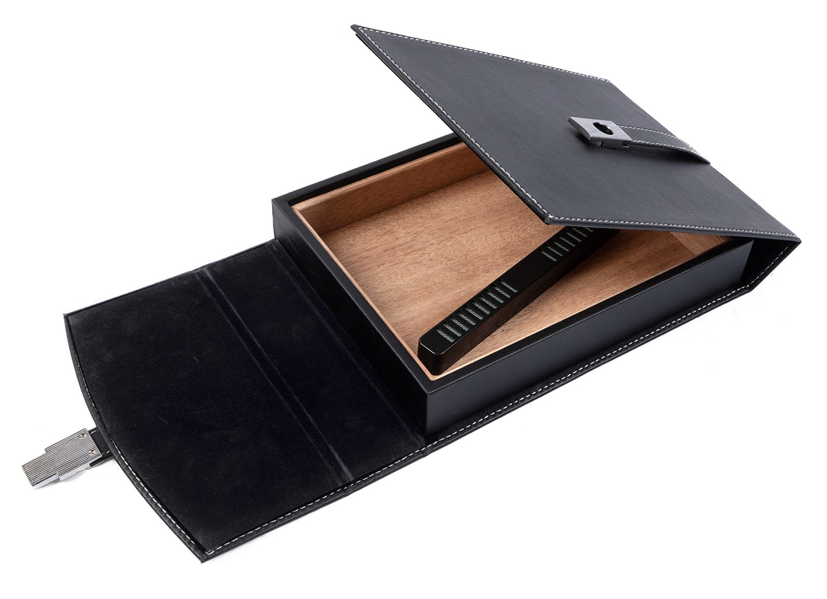 Prestige Import Group - The Florence Leather Travel Cigar Humidor Case - Up to 10 Cigars - Color: Black