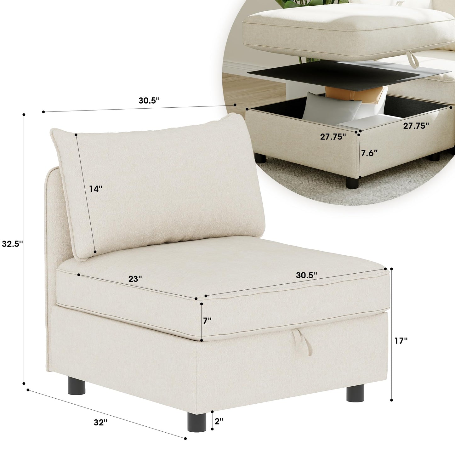 GDFStudio 2 Pieces Armless Loveseat Sofa with Storage, Convertible Small Couches for Small Spaces with Back Cushions, Modular Fabric Deep Seat Home Sofa for Living Room Office Apartment, Beige