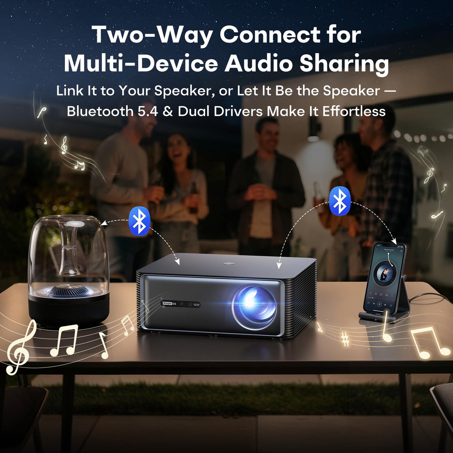 Boldever 1500 ANSI Google TV Smart Projector - 4K Projector with WiFi and Bluetooth, 20W HiFi Speakers Outdoor Movie Proyector, Auto Focus & Keystone Projector for Home Theater Indoor