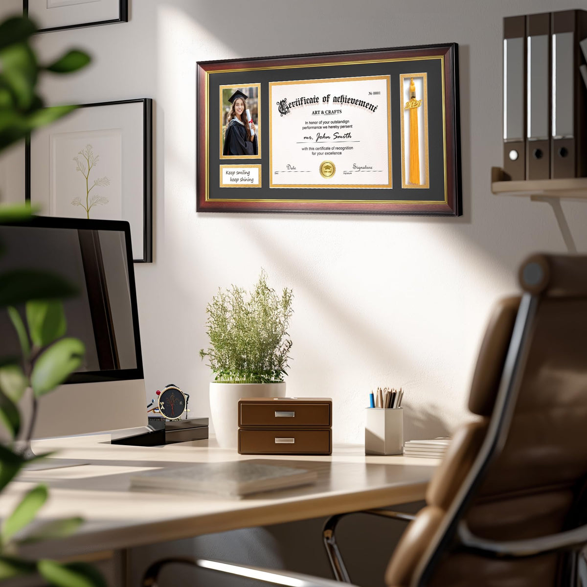Yaetm 11x22 Diploma Frame with Tassel Holder for 8.5x11 Certificate Document & 4x6 Photo with High Definition Glass, Black Mat Over Gold Acid-free Mat, Mahogany Graduation Frame 2026