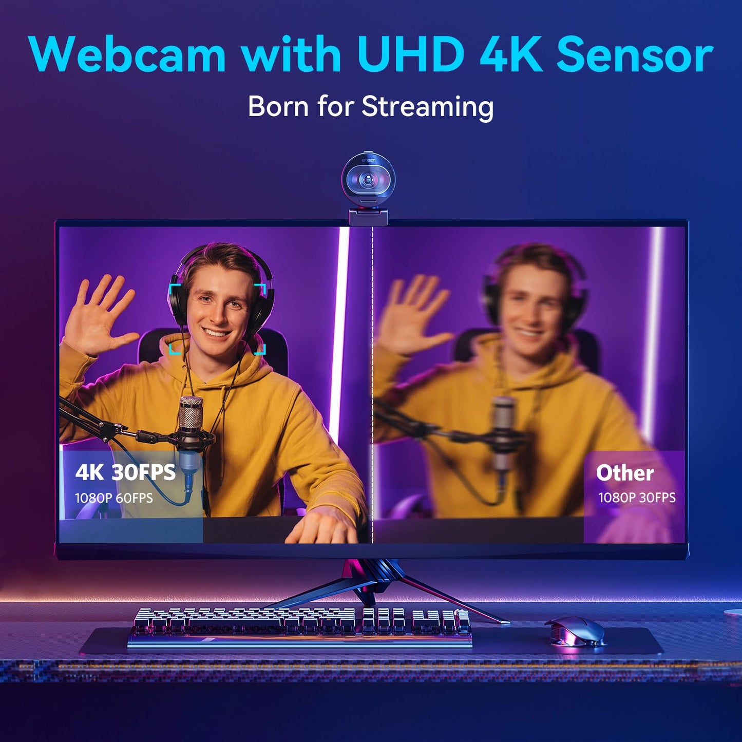 EMEET S600 4K Webcam for Streaming - Sony 1/2.55'' Sensor, PDAF Autofocus, 1080P@60FPS, 2 Noise Reduction Mics, Built-in Privacy Cover, 73° FOV, Streaming Camera for Live Commerce/Gaming/Beauty