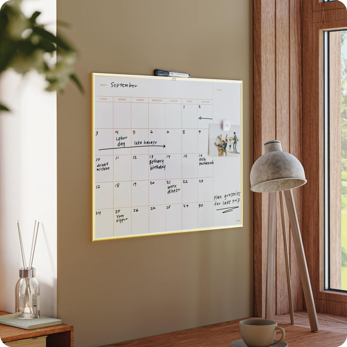 U Brands Magnetic Dry Erase Calendar White Board for Wall, 24" x 18", Dry Erase Board White Board Calendar with Gold Aluminum Frame, Includes a Magnet and a Marker