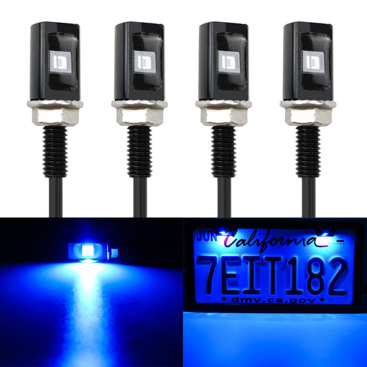 LivTee Super Bright License Plate Light, 12V License Tag Screw Bolt Accessories, Waterproof Black Aluminium Light Holder, Legal for Car Motorcycle Truck RV ATV Bike, Blue(4PCS)
