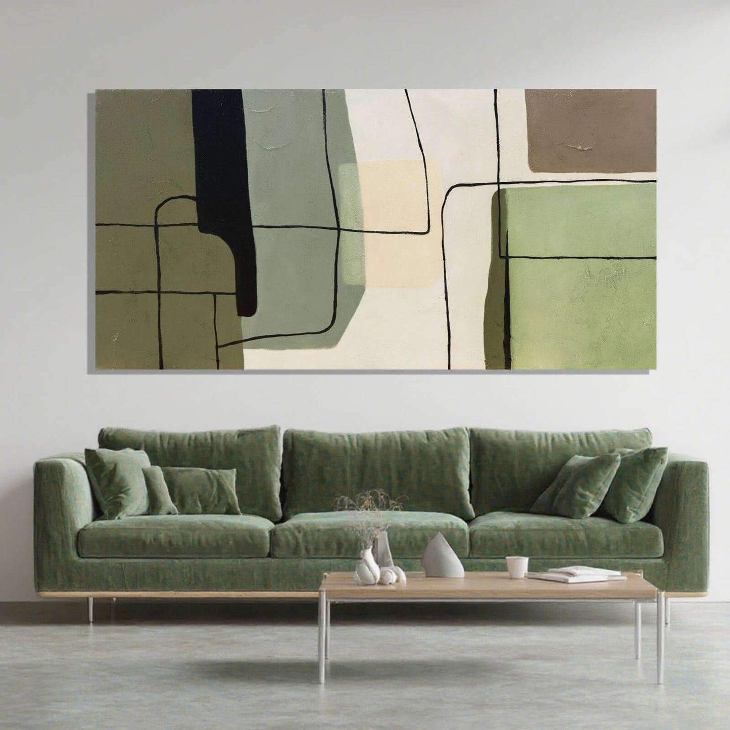 ZENPEE Green Modern Wall Art and White Canvas Art, Large Abstract Wall Art for Office, Dining Room, Bedroom, or Living Room, 29" x 58"