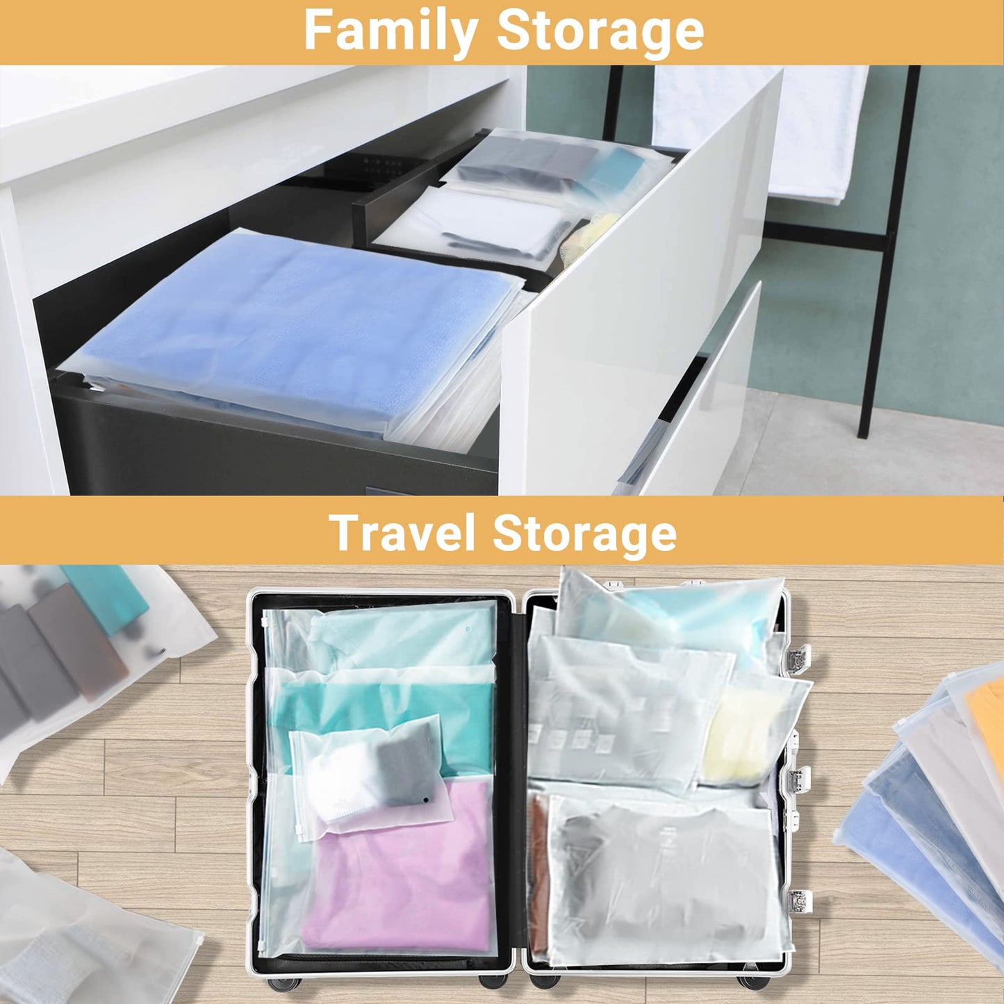 Svaldo Clothes Packaging Bags for Shipping, 100 Count 10x13 inch Frosted Zipper Plastic Bags for Clothing, Clear Apparel Bag for T-Shirt, Shirt, Document, 3 Mil, with Vent Holes