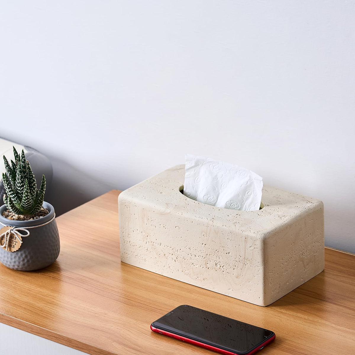 Natural Travertine Textures Tissue Box Cover Rectangular (Only Suitable for Standard Sized Tissue Box) for Decor,Resin Tissue Box for Bathroom Countertop,Bedside,Office（Made of Resin, Height of 4 in