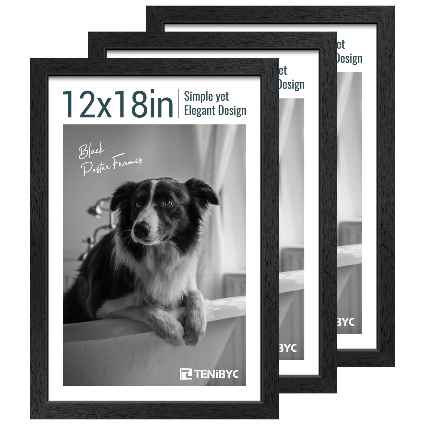 TENIBYC 12x18 Frame Set - 3 Pack, Textured Black Wooden Poster Frame with HD Tempered Glass, Room, Office, Gallery, Studio, and Hallway Decor - Wall Hanging
