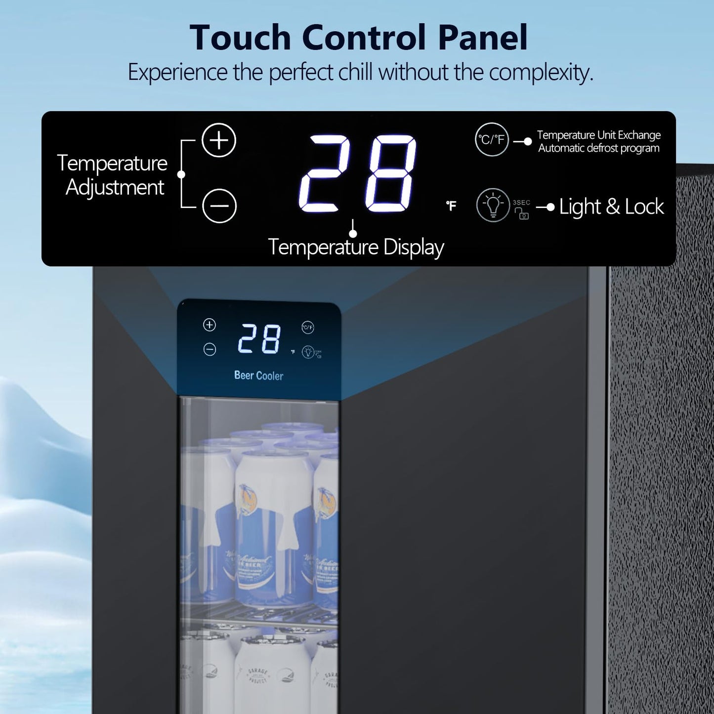 COWSAR 3.2 Cu. Ft. Beverage Refrigerator, 130-Can Beer Cooler with Glass Door, Adjustable Shelves, Digital Temperature Control (20°F–50°F), and LED Lighting for Home, Office & Bar, Black