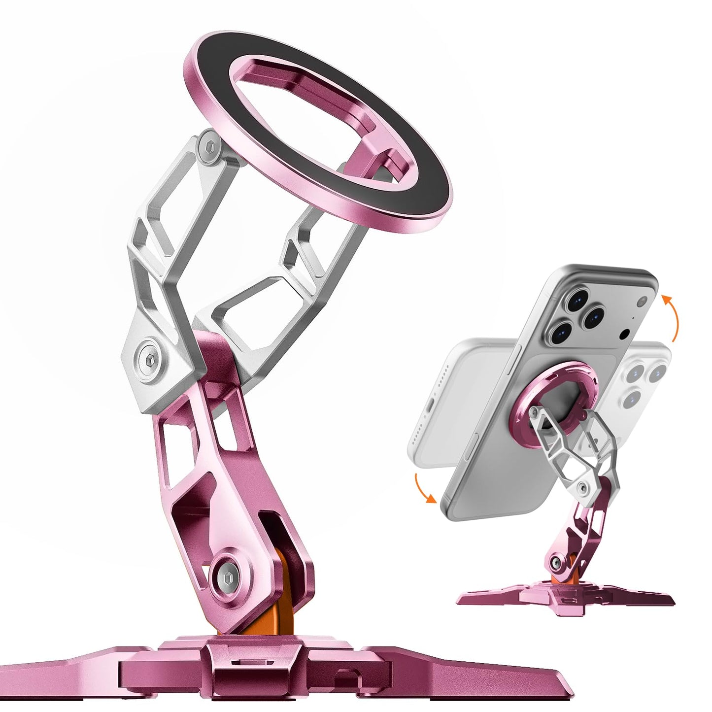 PEAKZOOC Desk Phone Stand, All-Metal Steel-Bone Design, Compatible with MagSafe, for Style-Driven Desk Setup, Studio, Office, and Creative Space, Neon Blush Pink