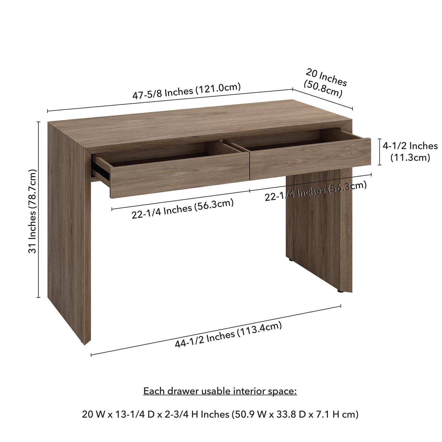 Henn&Hart 48" Modern Rectangular Wooden Home Office Desk Computer Desk Writing Table with 2 Storage Drawers for Home Office, Weathered Gray