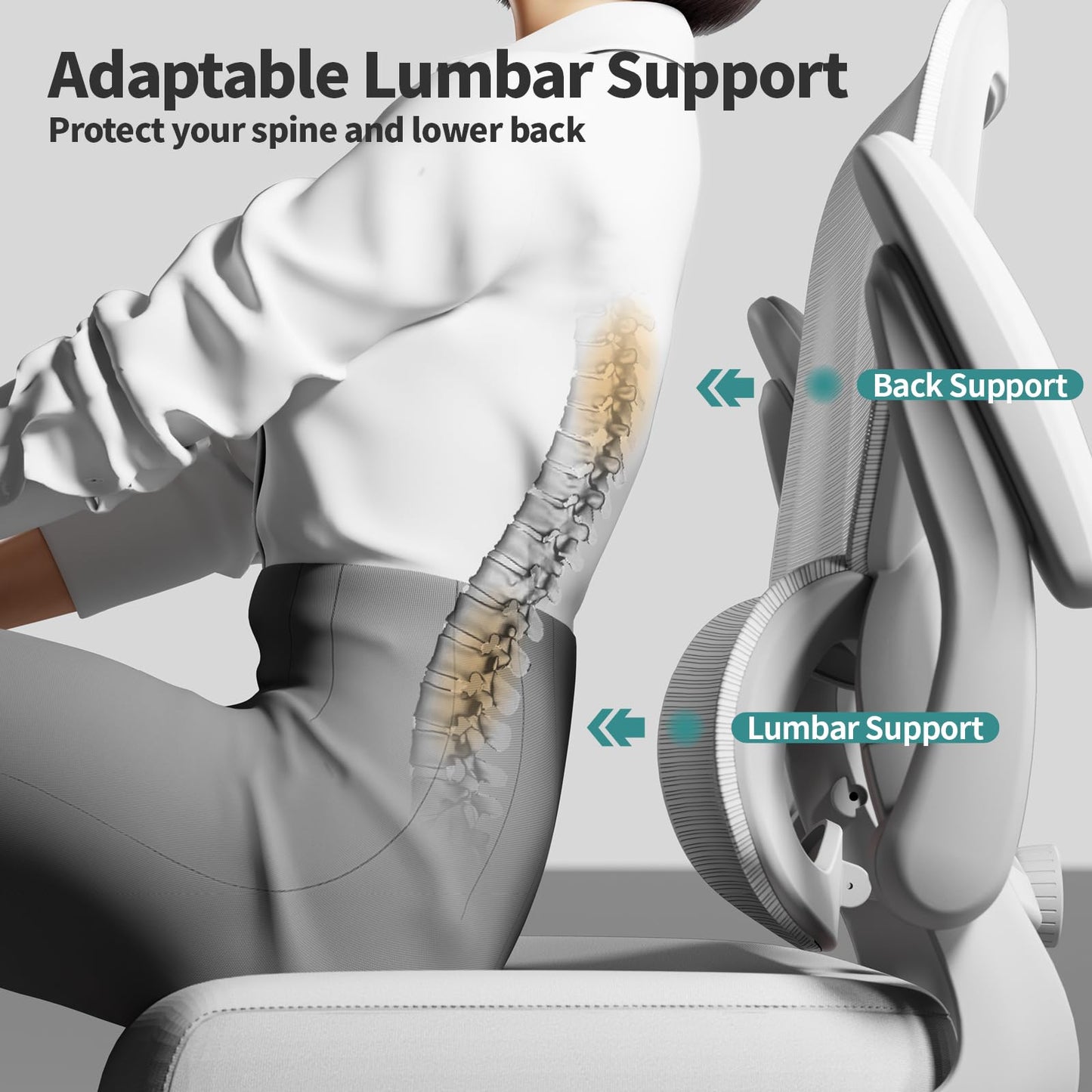 TRALT Office Chair - Ergonomic Desk Chair with Adjustable Lumbar Support, Mesh Computer Chair, Executive Chairs for Home Office Comfortable Lumbar Support (Cloud White)