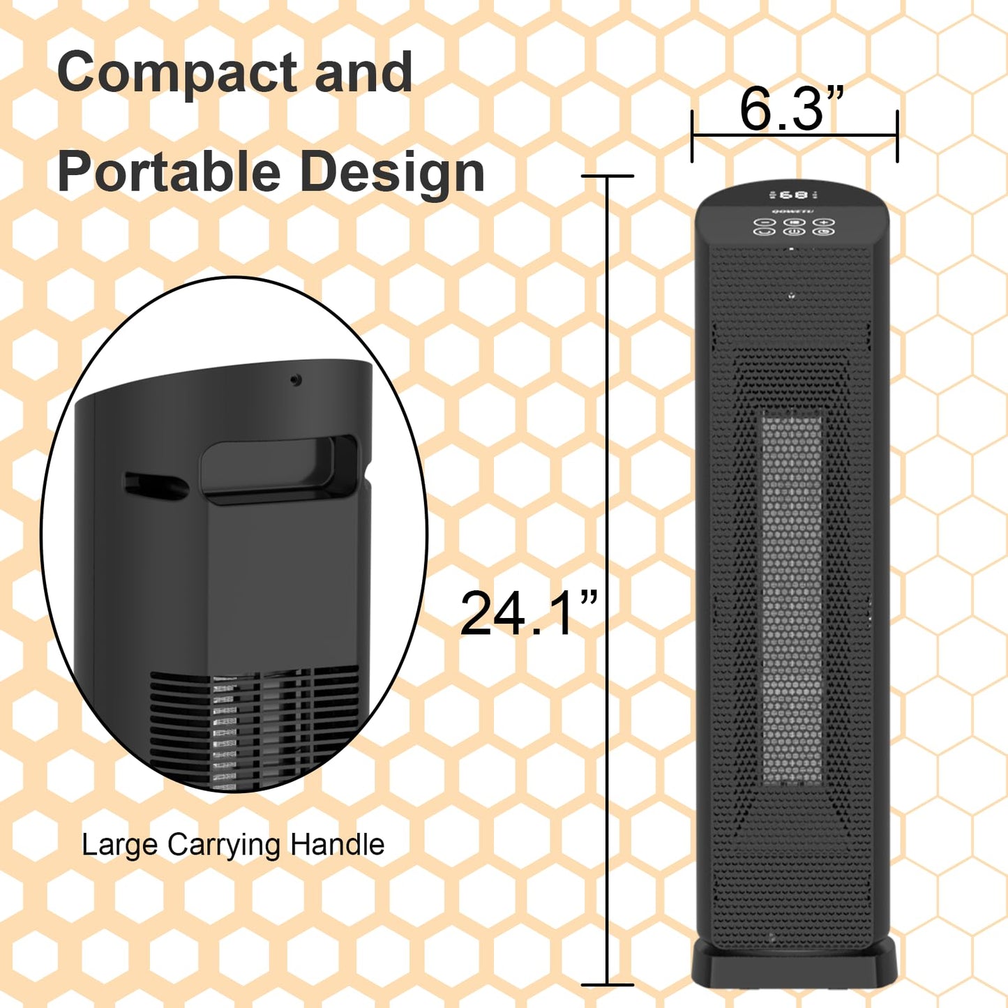 Space Heater for Indoor Use - 24 inches 1500W Ceramic Heater with Remote Control, 12 Hour Timer, Oscillation, LED Display, for Bedroom Office Indoor
