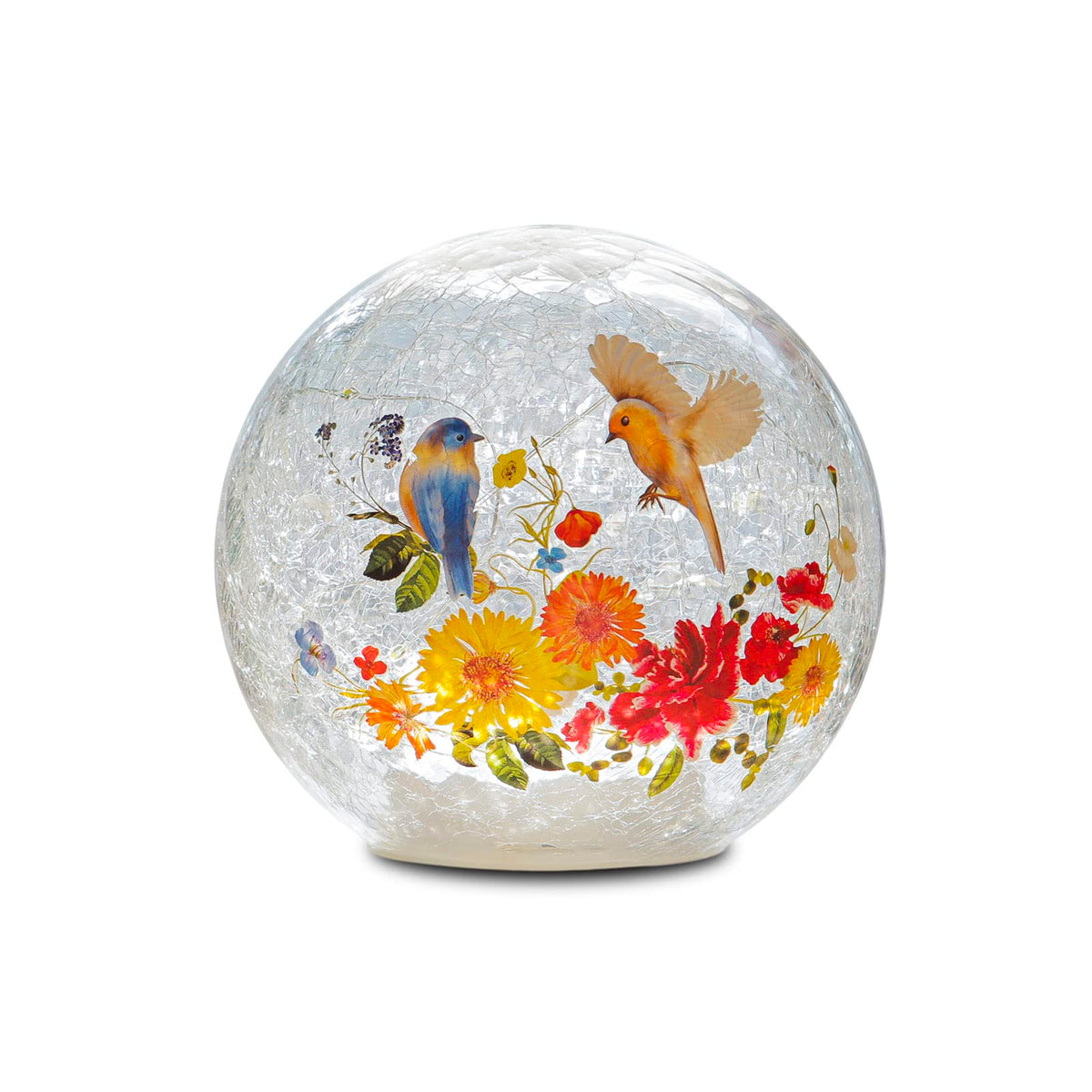 BERSCAH Glass Ball Light Crackle LED Night Light Flower Birds Grass Pattern Globe Glass Table Lamp, Orb Cardinal Night Light for Outdoor Decorations Pathway Patio Yard Lawn Bedroom - 1 Pack