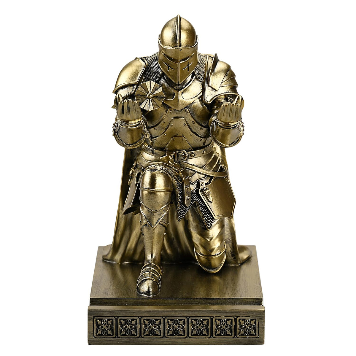 Amoysanli Medieval Armored Warrior Wearing Outerwear, Mobile Phone Stand Knight Pen Holder Desk Organizers, Resin Bookends Paperweight with a Letter Opener for Desk (Bronze)