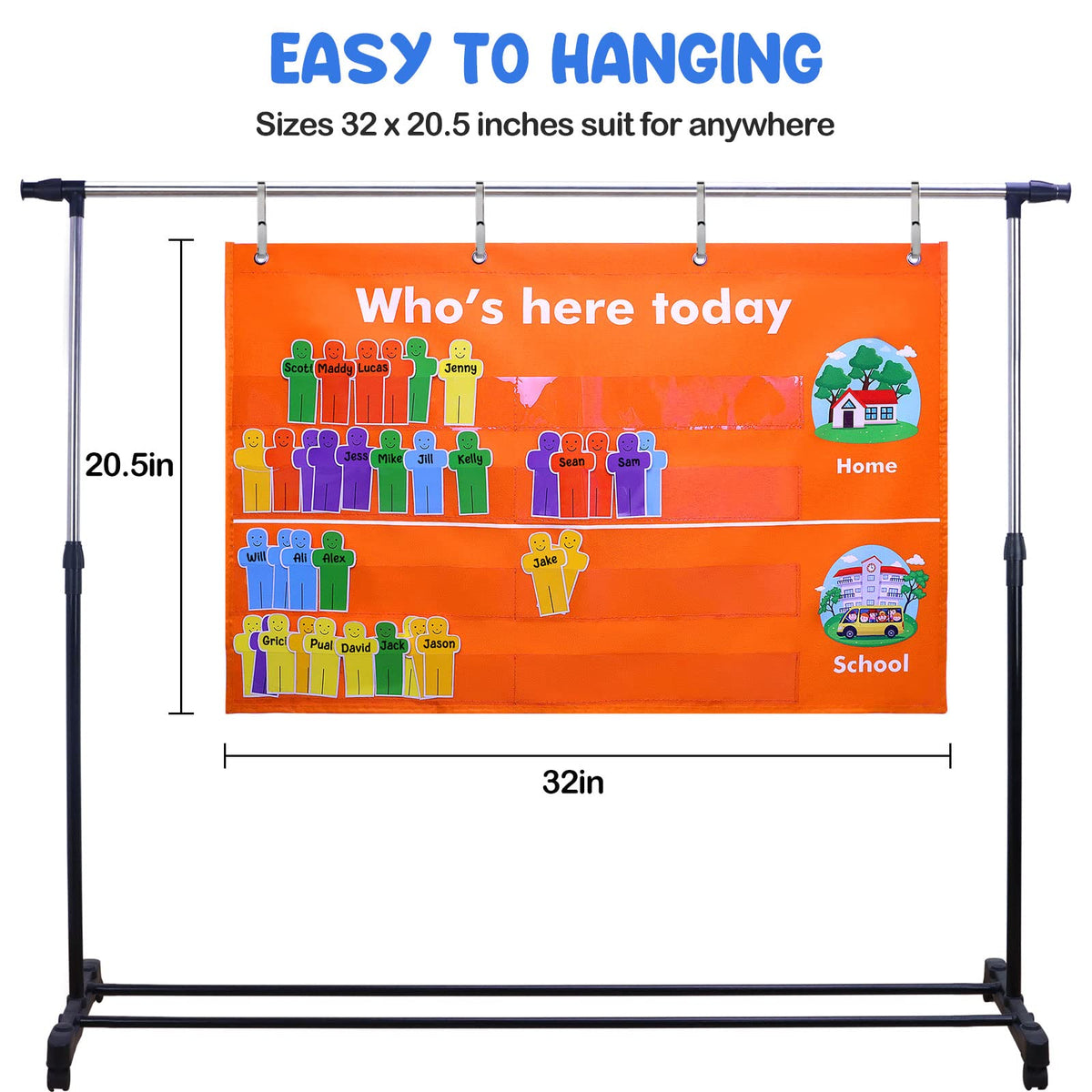 Auchq Classroom Attendance Chart Helping Hands Pocket Chart,Durable Classroom Management Pocket Chart for for Classroom,Homeschool,Preschool Supplies