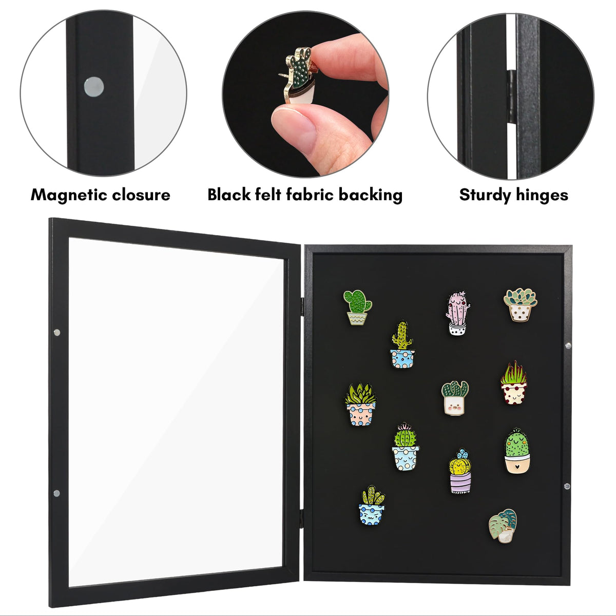 Americanflat 14x18 Pin Display Case - Ideal for Enamel Pins, Medals, Jewelry, Memorabilia - Silhouette Collection - Black Pin Collection Display with Polished Plexiglass for Wall Decor