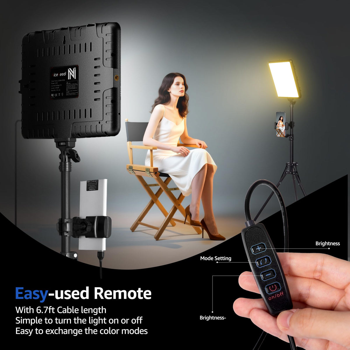 1-Pack LED Video Light Kit, NiceVeedi Photography Lighting Kit, 2800-6500K Dimmable Studio Light with Tripod Stand & Phone Holder, 73" Stream Light for Video Recording, Game Streaming, YouTube