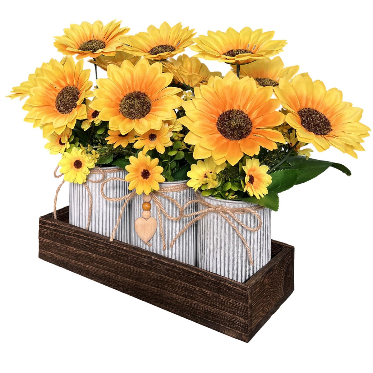 HEMYLU Sunflowers Artificial Flowers Decorations, Sunflower Table Centerpieces for Wedding, Artificial Flower Arrangement Farmhouse Décor for Dining Room, Living Room, Coffee Table, Study Desk