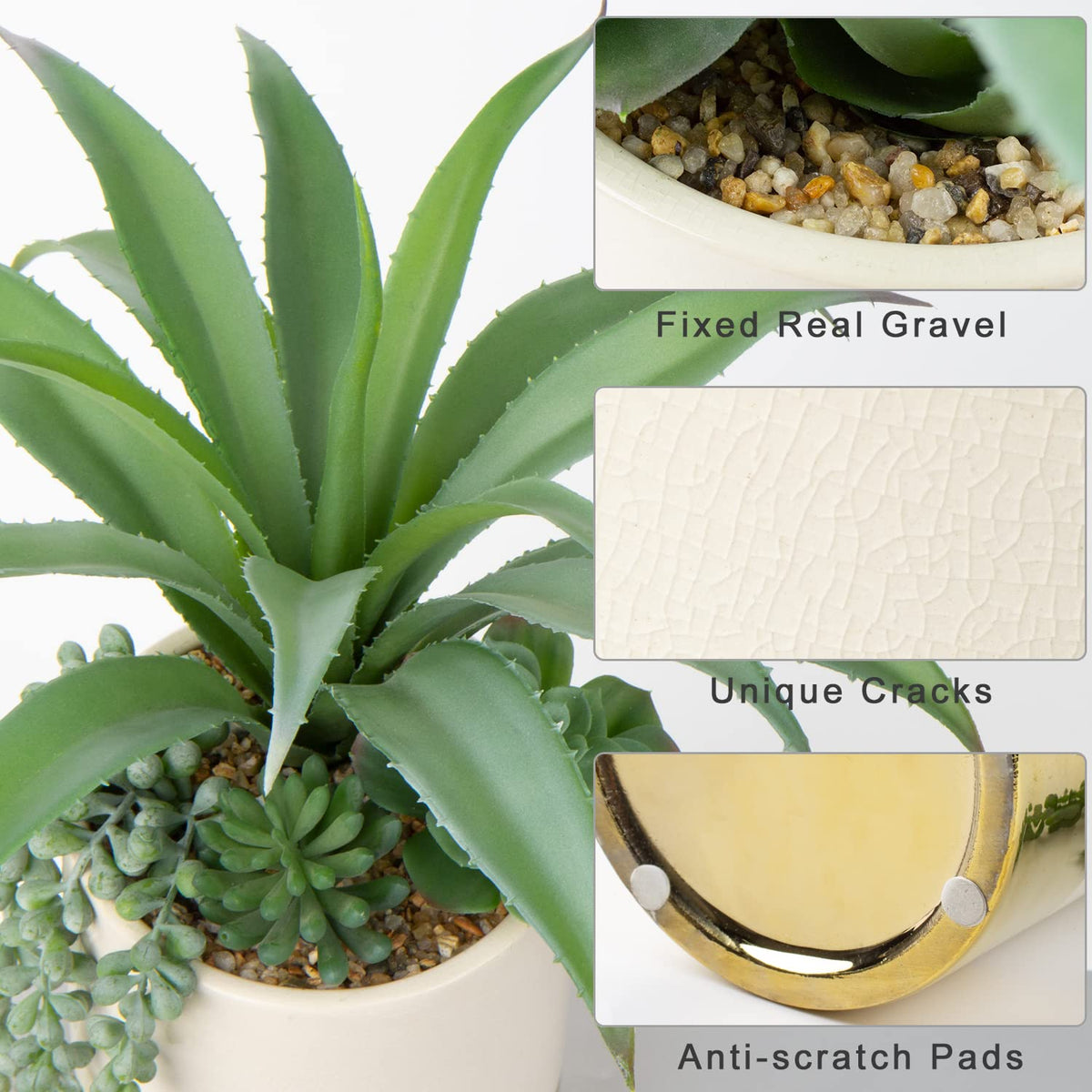 Hollyone Large Artificial Succulents Plants Faux Succulents 12" Fake Succulent Plants in Gold Ceramic Pot Succulent Plant for Desk Modern Home Living Room Office Table Bathroom Decor