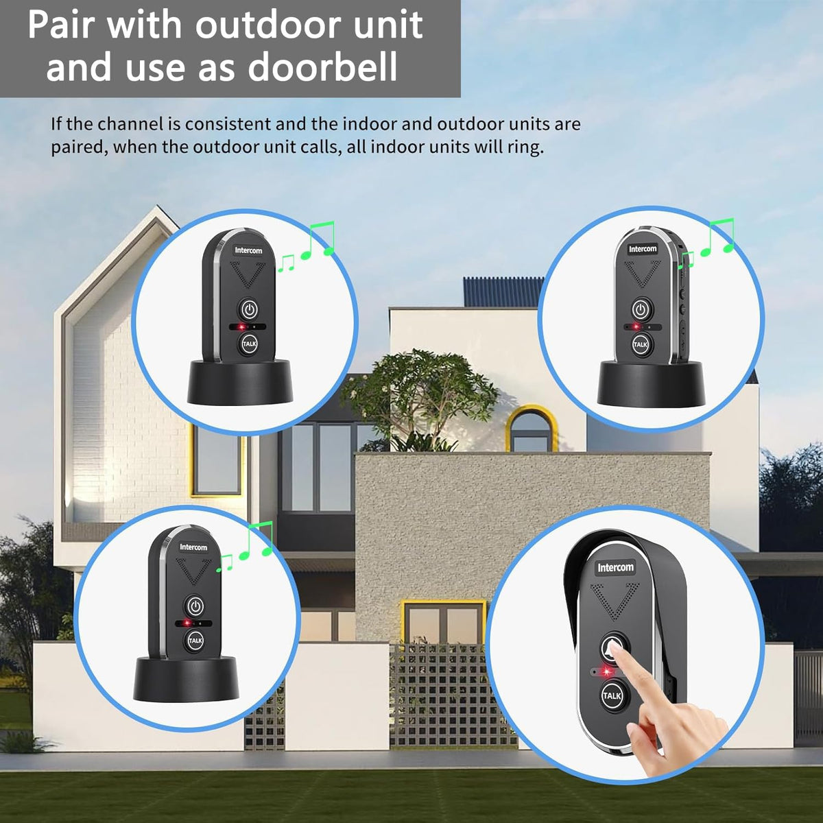 PANDAAR Doorbell Wireless for Home, Wireless Intercom System 4900ft Long Range,Two Way Intercom Doorbell with 3 Volume Levels,20 Ringtones,Intercoms for Home Classroom Business,2 Pack