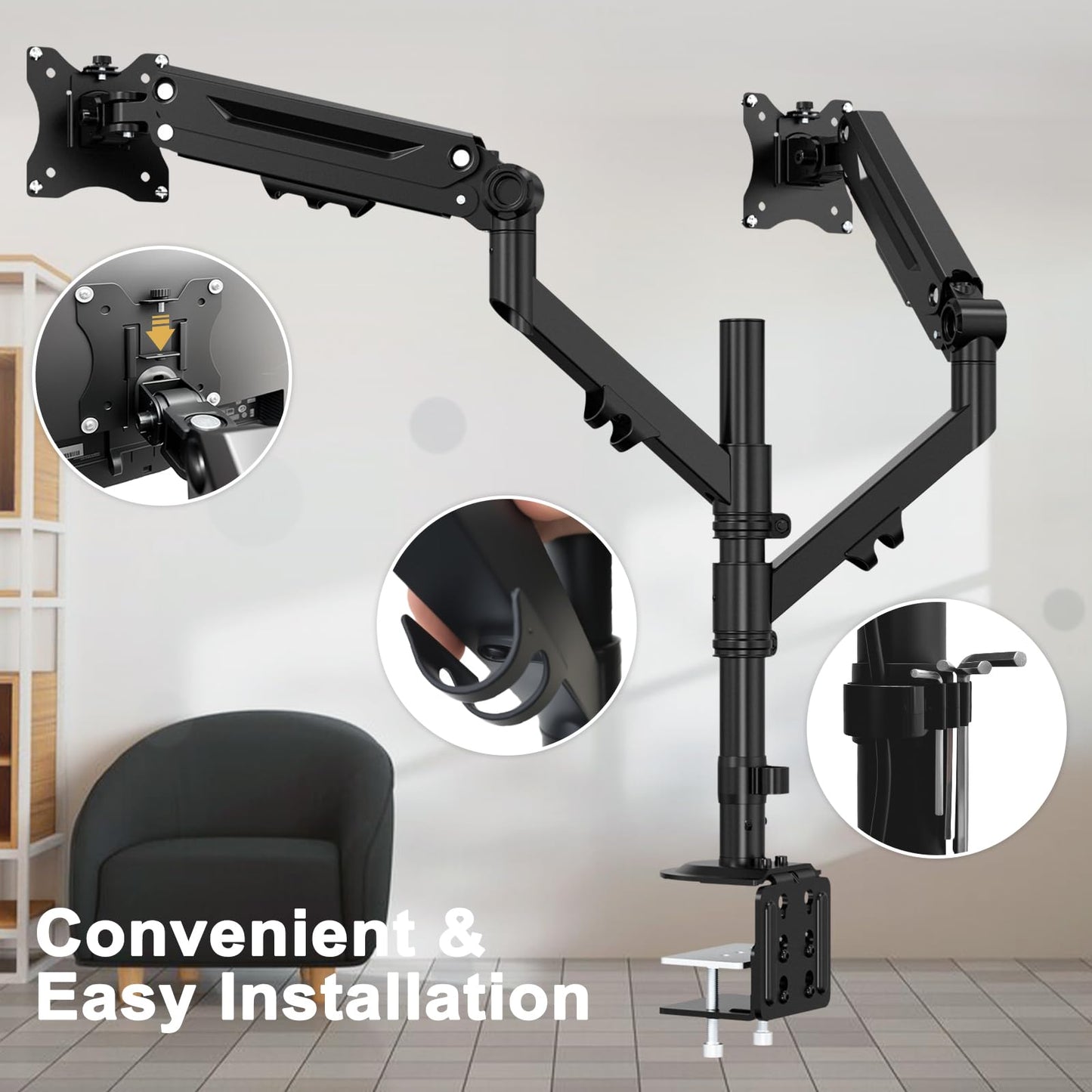 STANDOPIA Dual Monitor Mount for 17 to 40 inches, Holds up to 26.4 lbs, Monitor Desk Arms for 2 Monitors Vertical/Parallel Placement, with Clamp/Grommet Base, VESA Mount 75/100 mm