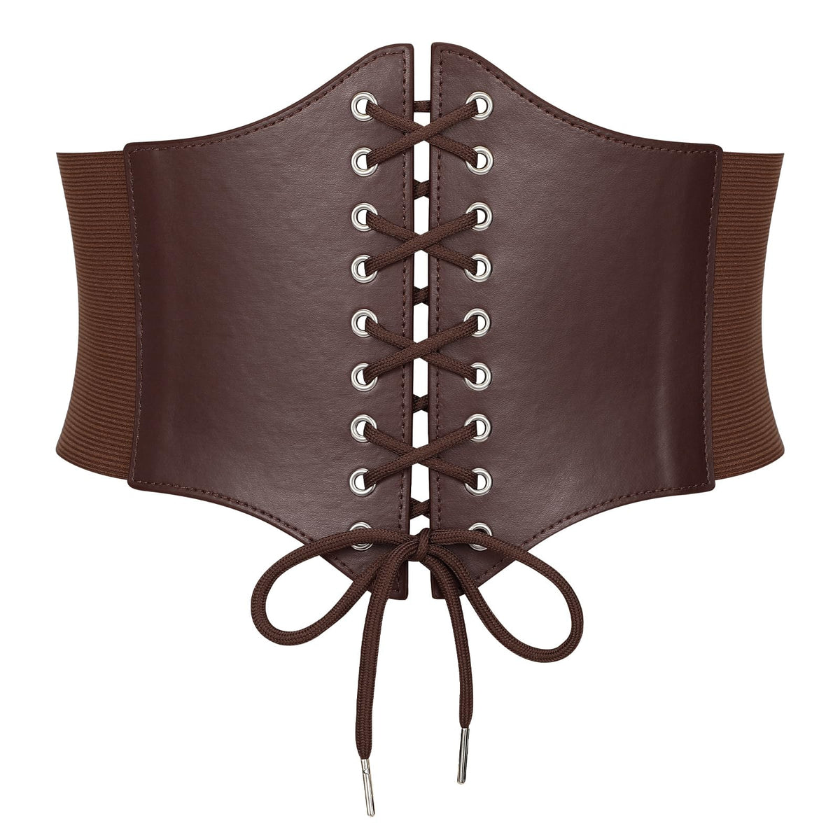 SANSTHS Wide Corset Belt for Women Lace-up Renaissance Corset Hight Waist Elastic Belt for Halloween Costume Parties Coffee M