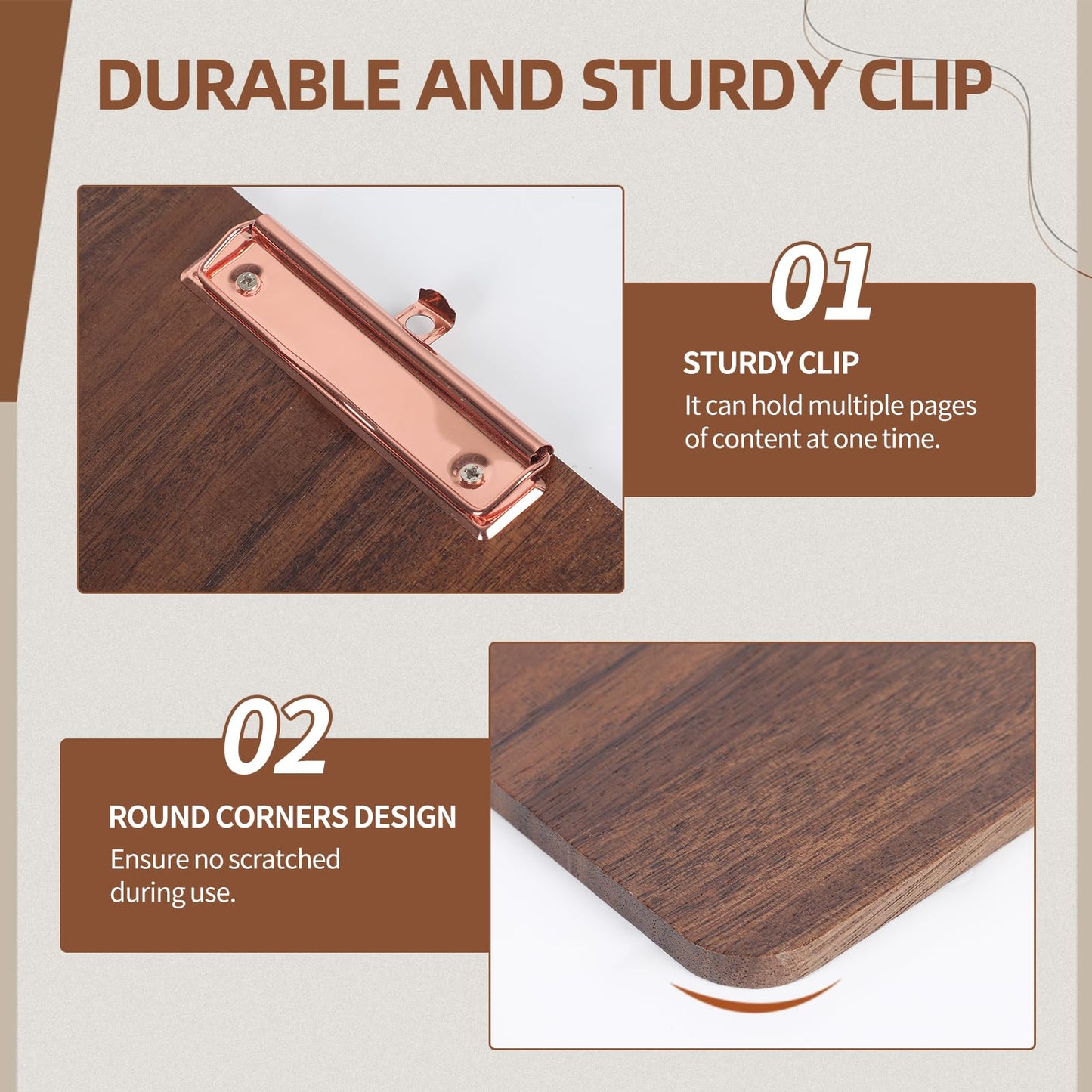 Reaeng Wood Clipboard with Stand, Walnut Solid Wood Clipboard 12.6×8.7", Classroom Essentials & Teacher Gifts, Desk Clipboard Holder for Office & Home
