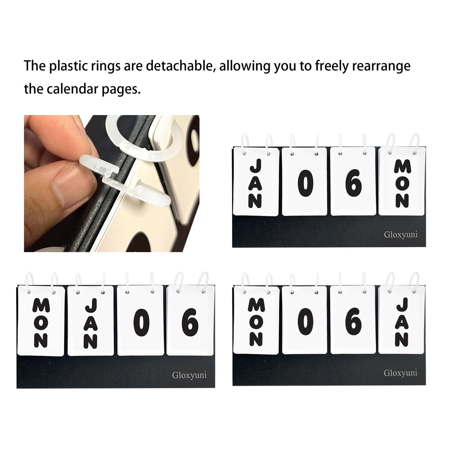 Paper vertical flip desk calendar, large-display desktop perpetual flip calendar, modern minimalist daily calendar with detachable plastic binder rings, suitable for home, office and classroom decoration, reusable year after year.