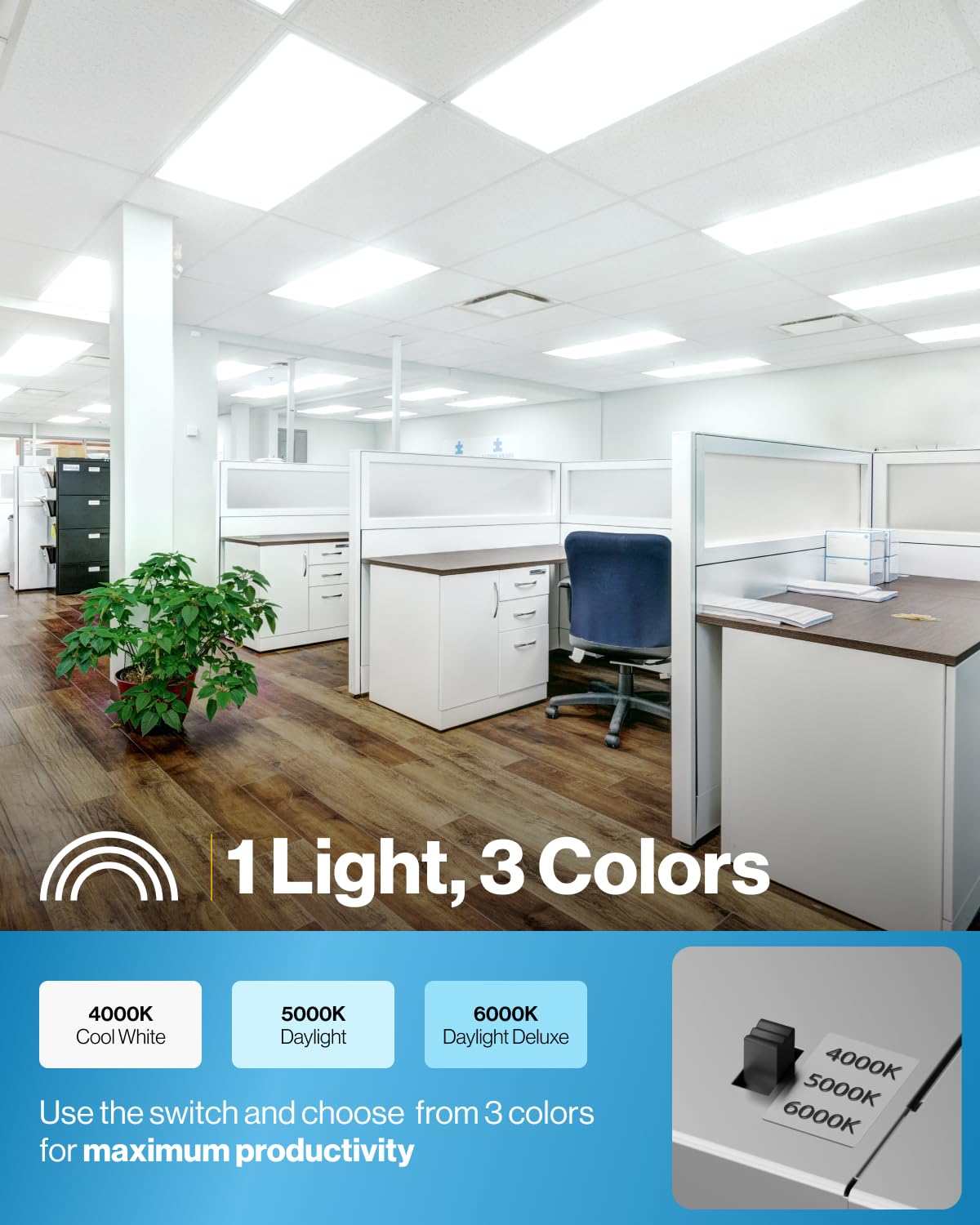 Sunco 2x4 LED Flat Panel Light Drop Ceiling Office Shop Commercial Warehouse Fixture, 6500 Lumens, Selectable Features, 30W/40W/50W, 4000K/5000K/6000K, Dimmable (0-10V), Dustproof ETL 4 Pack