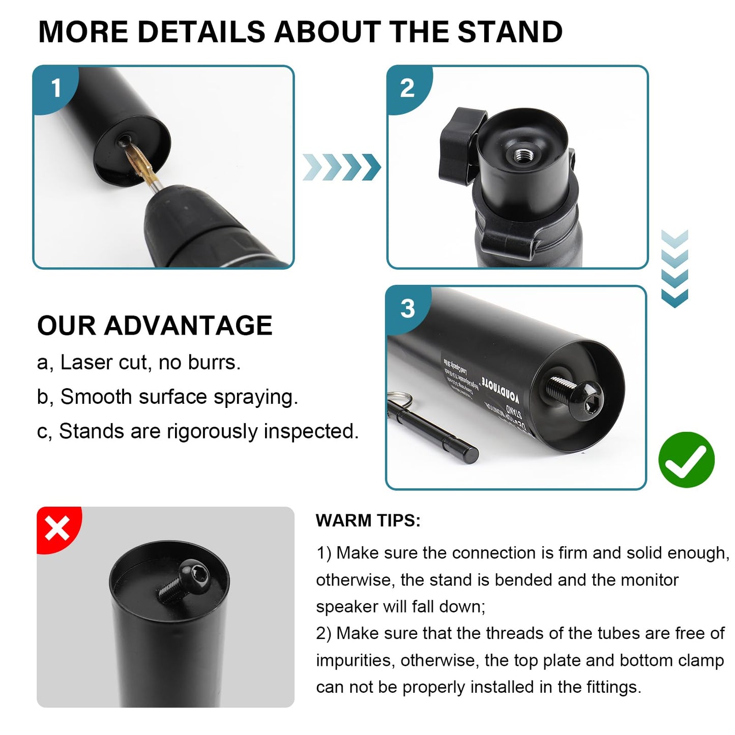 Vondynote Studio Monitor Stands Pair Heavy Duty Desk Clamp Speaker Stands with Adjustable Tilt Angle Tray of 0-12 °